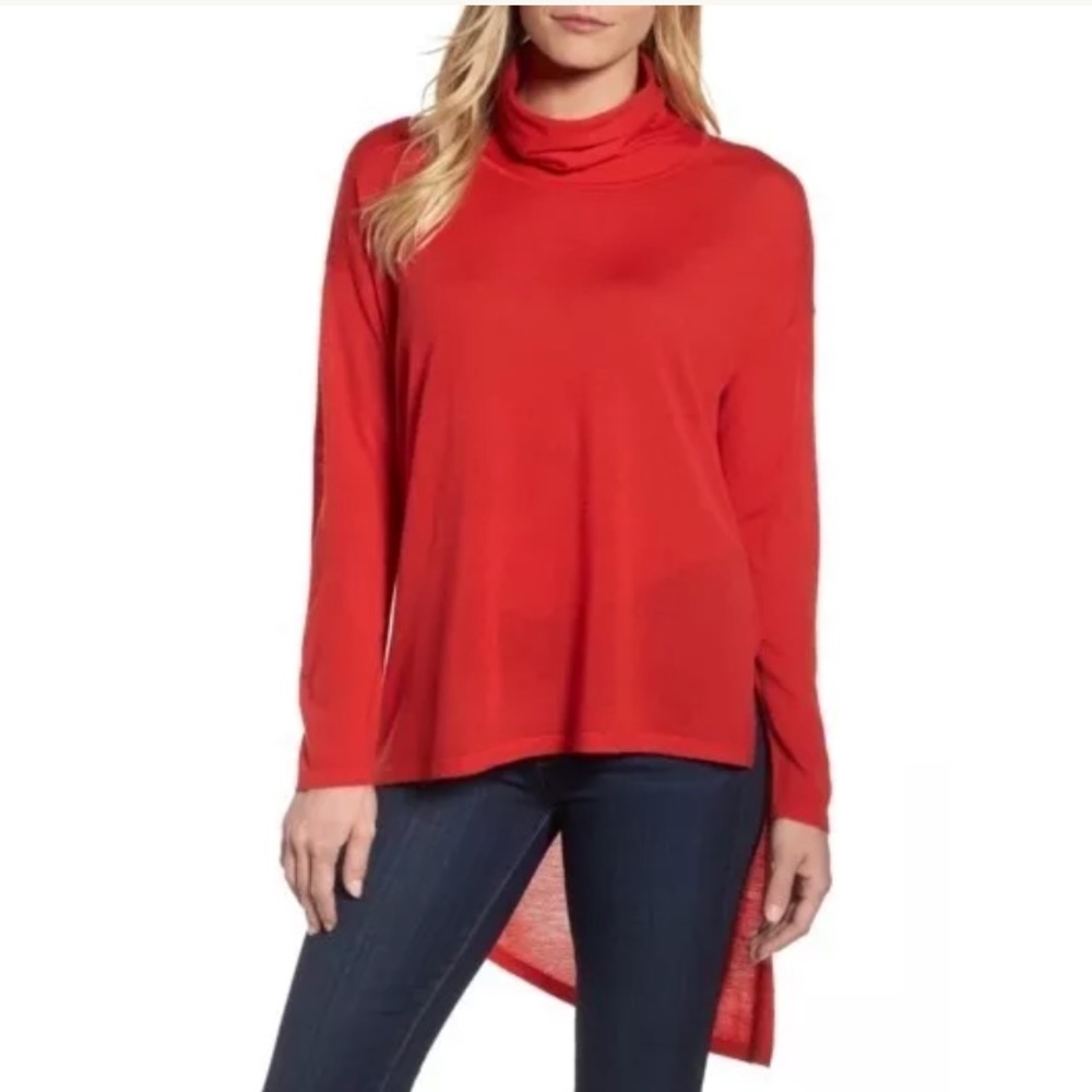 New Eileen Fisher Asymmetrical Merino Wool Turtleneck Sweater XS